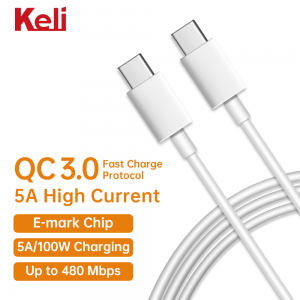 USB C mankany USB C 5A/100W Charging sy Sync Cable miaraka amin'ny E-mark