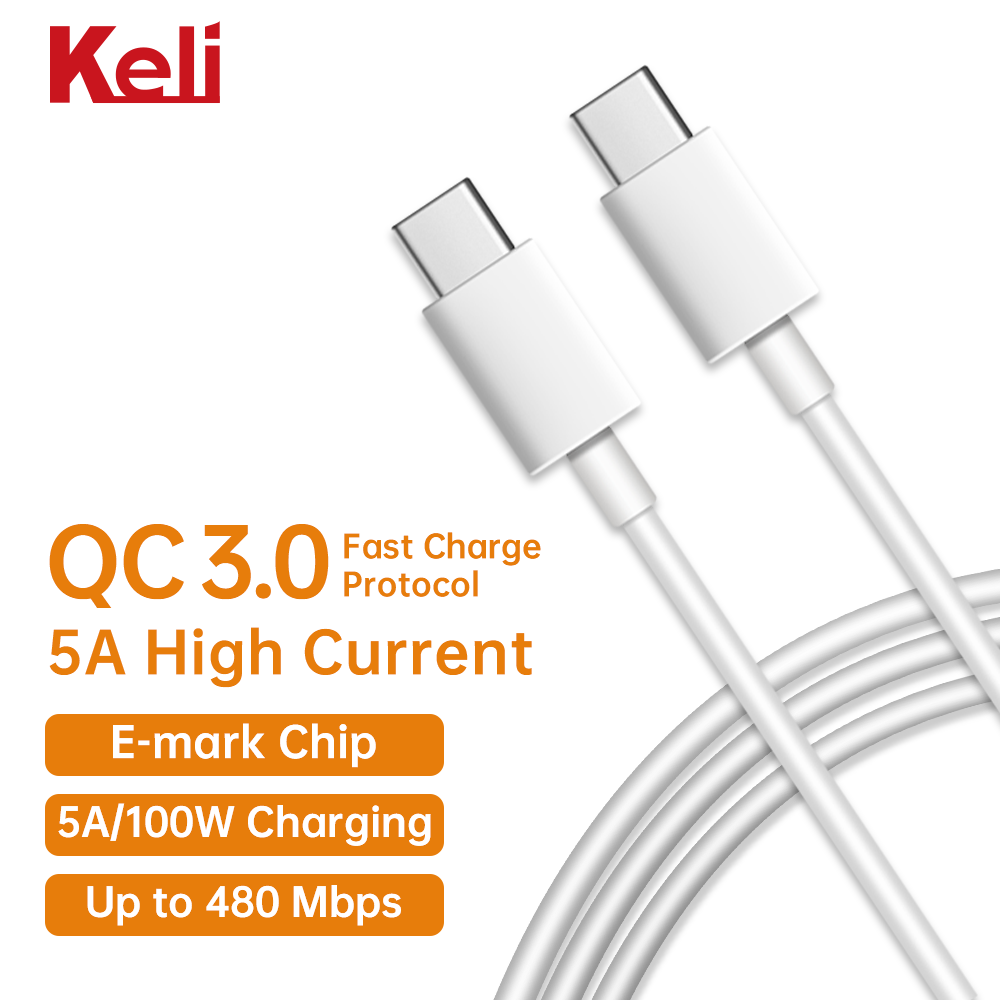 USB C ke USB C 5A/100W Pengisian dan Kabel Sinkronisasi dengan E-mark